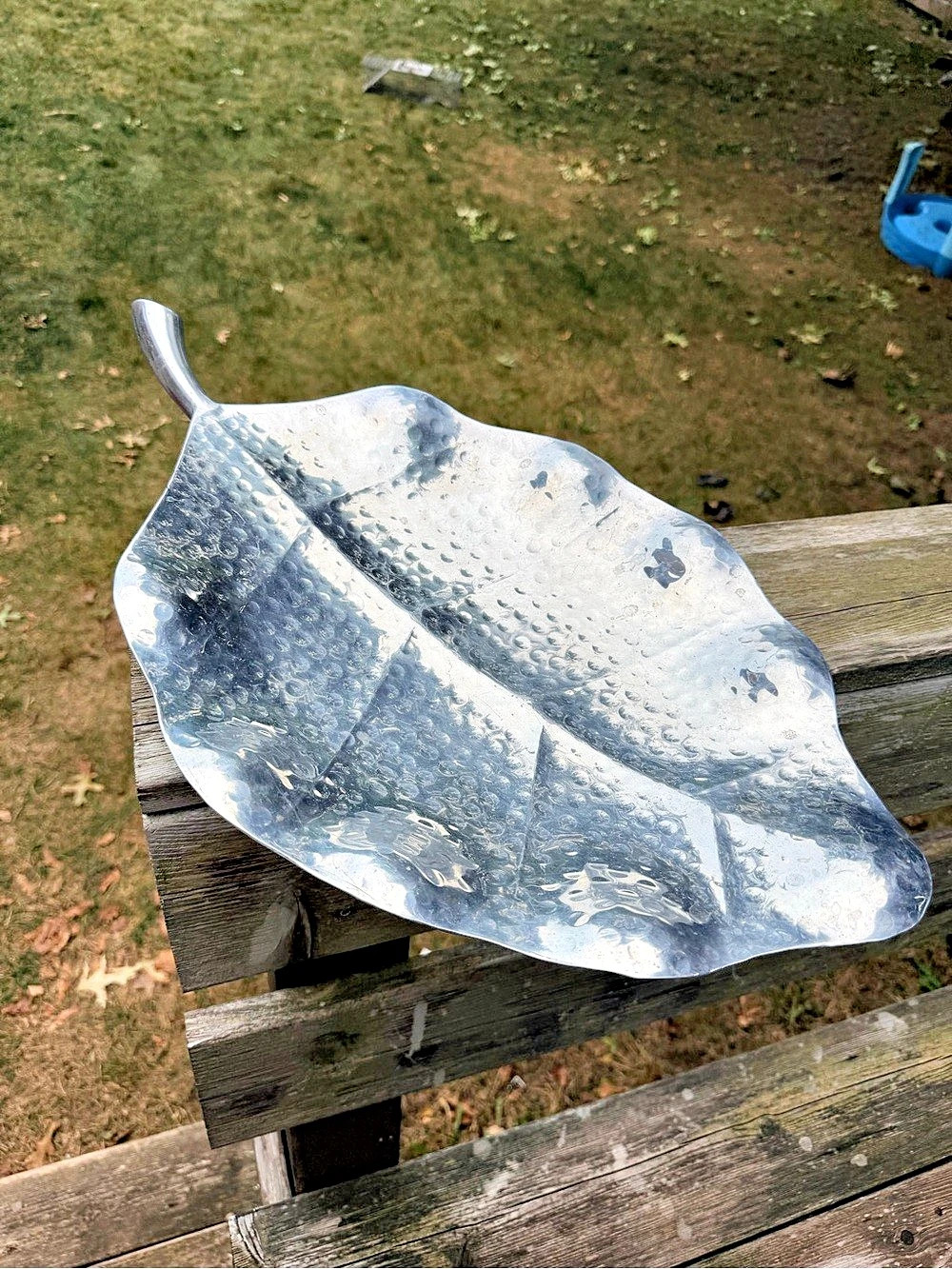 Silver Leaf Hand Hammered Aluminum Serving Tray bowl Decorative